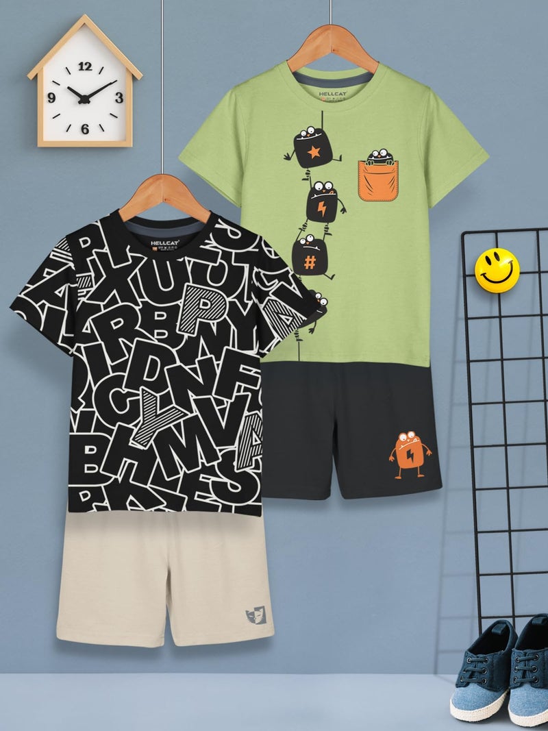 HELLCAT Boys Dress Clothing Set Combo with Tshirts & Shorts - Pack 2 Black/Green 9-10 Years - Image 2
