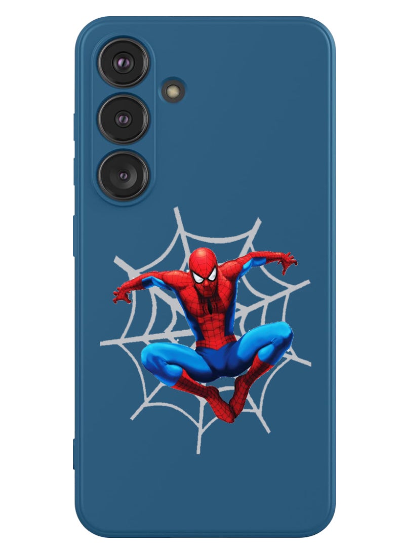 Theodor Protective Slim Fit Case Liquid Silicone Cover with Full Body Protection Anti-Scratch Shockproof Case For Samsung Galaxy S24 (Blue) - Spiderman web - Image 1