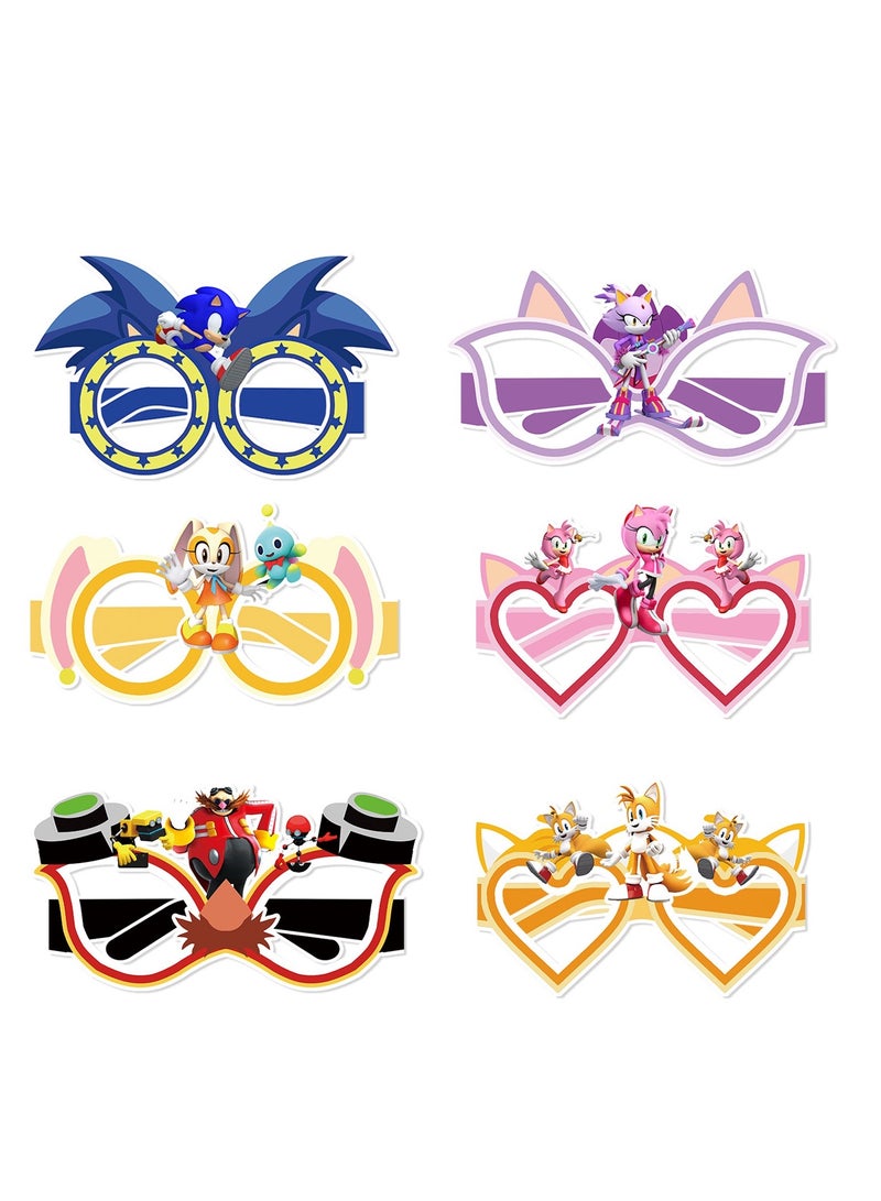 12pcs cartoon sonic theme party decorations glasses paper tableware kids birthday party paper eye mask set kids cosplay eye patches shooting props kids paper masks hot Hallwoon party masks party prop - Image 1