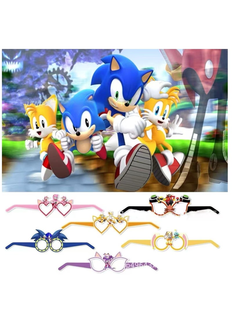 12pcs cartoon sonic theme party decorations glasses paper tableware kids birthday party paper eye mask set kids cosplay eye patches shooting props kids paper masks hot Hallwoon party masks party prop - Image 2