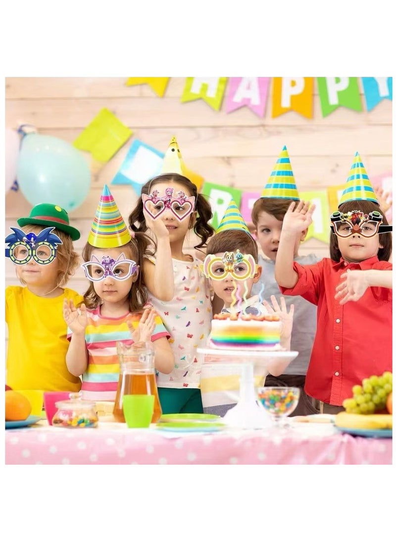 12pcs cartoon sonic theme party decorations glasses paper tableware kids birthday party paper eye mask set kids cosplay eye patches shooting props kids paper masks hot Hallwoon party masks party prop - Image 3
