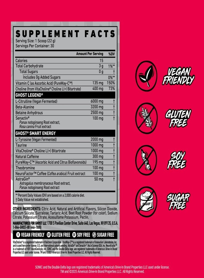 GHOST Legend Pre Workout Powder, Sonic Cherry Limeade - 30 Servings – Pre-Workout for Men & Women with Choline, L-Citrulline, & Beta Alanine for Energy & Focus - Image 4