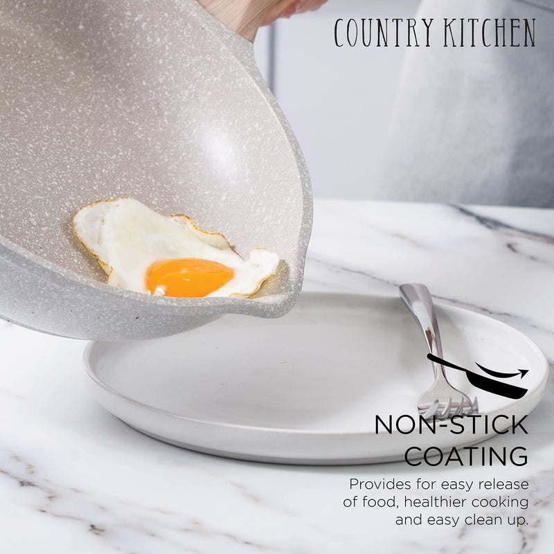 Country Kitchen طقم أواني الطهي من الألمنيوم المصبوب غير اللاصق من Country Kitchen - أواني مطبخ متينة للطهي اليومي، كريمي، 13 قطعة - Image 3