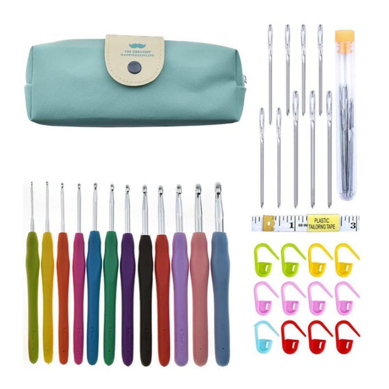 TREXEE Trexee Crochet Hooks Set Big Size Soft Handle Crochet Needles Yarn LargeEye Blunt Knitting Needles Set with Bag 35 