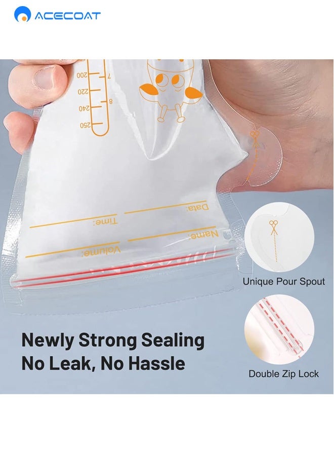 ACECOAT Breastmilk Storage Bags 50 Pack 250ML BPA Free Double Sealed Self Standing Breast Milk Bags for Breastfeeding Daily Use and Baby Feeding - Image 3
