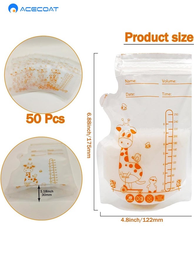 ACECOAT Breastmilk Storage Bags 50 Pack 250ML BPA Free Double Sealed Self Standing Breast Milk Bags for Breastfeeding Daily Use and Baby Feeding - Image 2