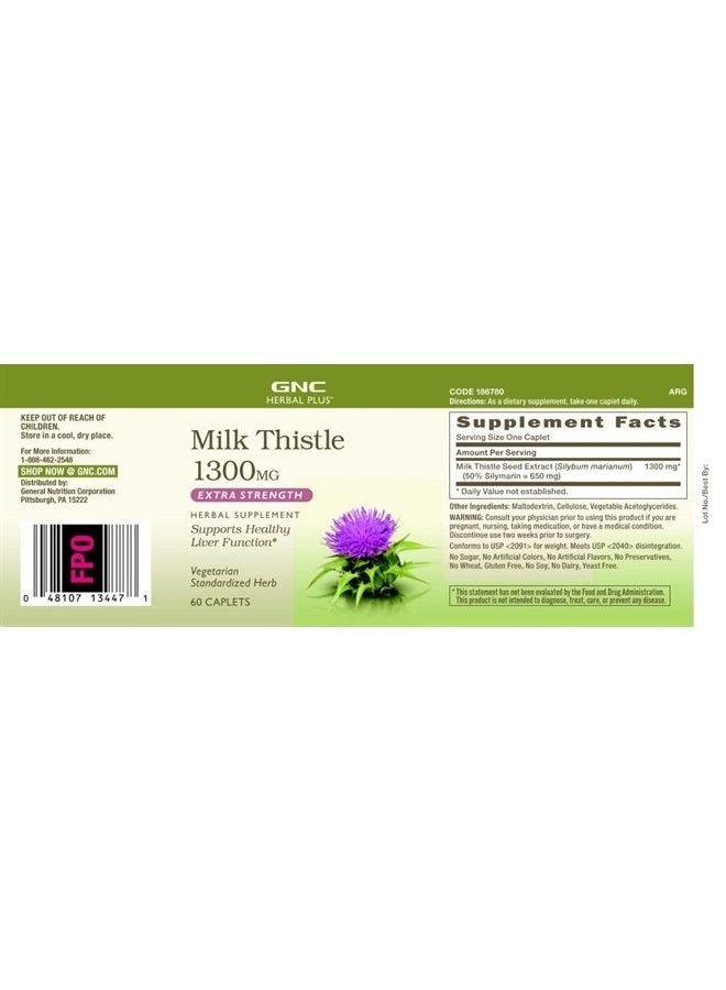 GNC Herbal Plus Milk Thistle 1300mg | Supports Liver Health | 60 Caplets - Image 3