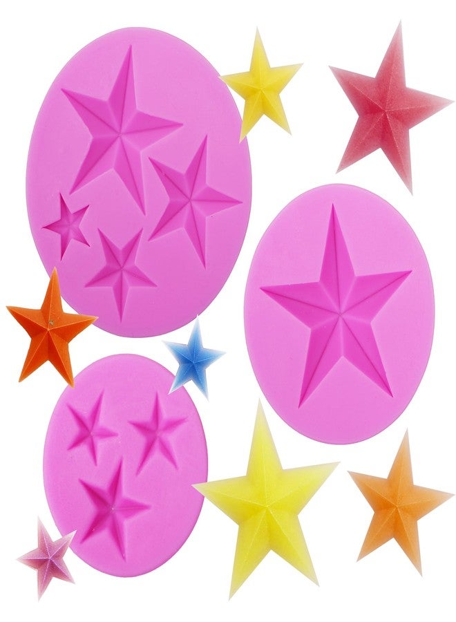 acvcatto Star Fondant Silicone Molds, 3D Five-Pointed Star Shaped Chocolate Molds, Cake Decorating Baking Molds for Cupcake Topper Candy Gum Cookie Jelly Pudding Ice Cube Dough Clay Resin DIY Craft Set of 3 - Image 1