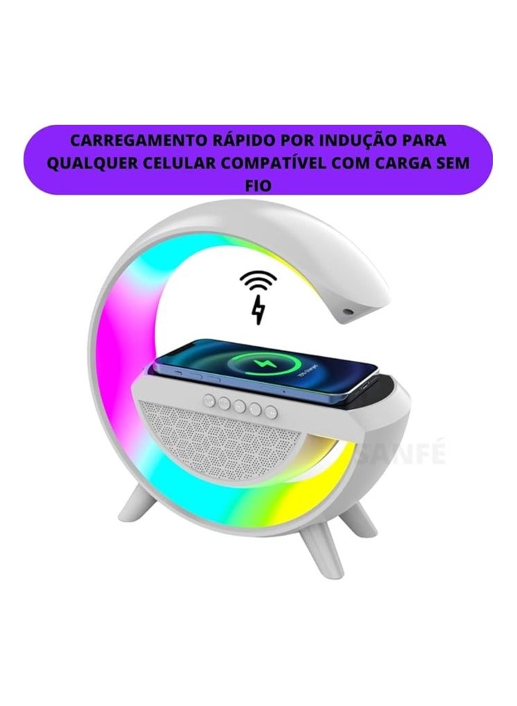 جهاز صوت ذكي RGB يعمل على إيقاظ الضوء وساعات منبه ذكية للتحكم في مصباح الطاولة مع تطبيق وشاحن لاسلكي سريع مع منبه صوتي يعمل بالبلوتوث للكبار والأطفال لهدايا غرفة نوم المكتب (أبيض) - Image 1