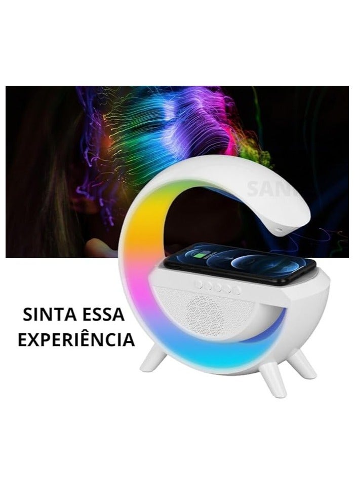 جهاز صوت ذكي RGB يعمل على إيقاظ الضوء وساعات منبه ذكية للتحكم في مصباح الطاولة مع تطبيق وشاحن لاسلكي سريع مع منبه صوتي يعمل بالبلوتوث للكبار والأطفال لهدايا غرفة نوم المكتب (أبيض) - Image 3
