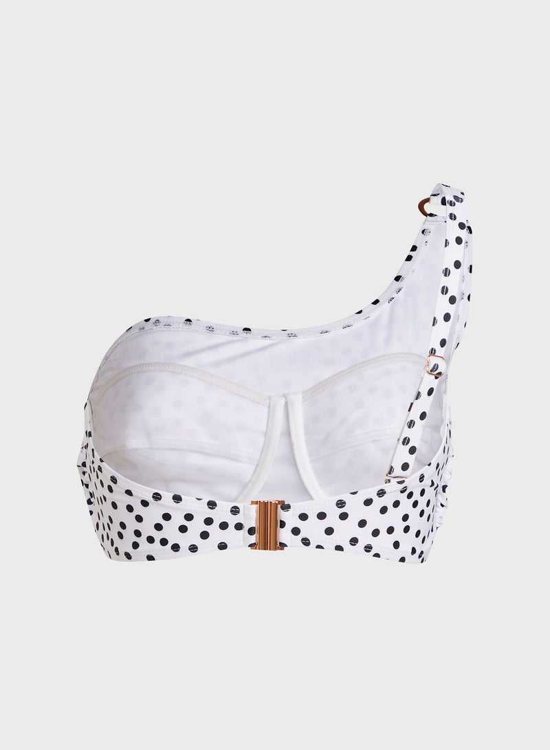 Ivory Rose One Shoulder Bikini Top With Ring Detail - Image 2