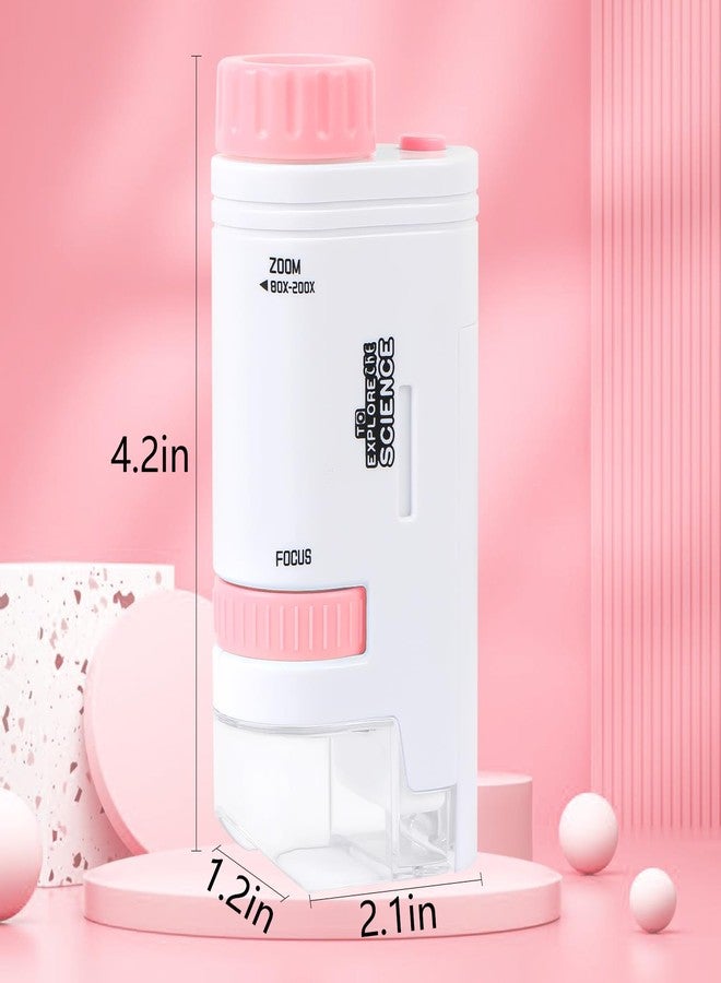 Aunifun ميكروسكوب أونيفون محمول جيب ميني سكوبي 80X-200X ميكروسكوب محمول مع ضوء LED للتعلم والتعليم والاستكشاف (وردي) - Image 3