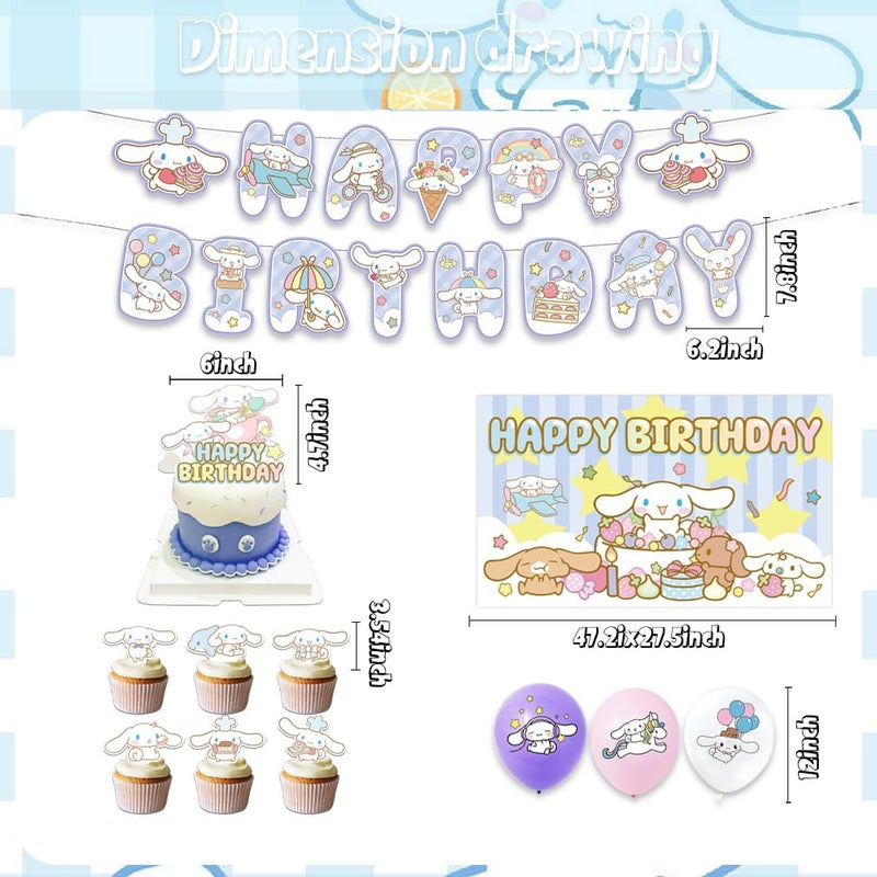 MUSNOW 42pcs Cinna-morolls Birthday Party Supplies Pack Includesï¼ŒBannerï¼ŒCake Topperï¼ŒBlackdrop,Balloons for Cinna-morolls party decoration - Image 3