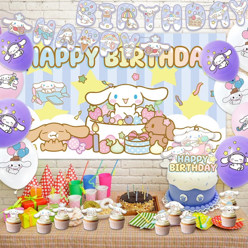 MUSNOW 42pcs Cinna-morolls Birthday Party Supplies Pack Includesï¼ŒBannerï¼ŒCake Topperï¼ŒBlackdrop,Balloons for Cinna-morolls party decoration - Image 4