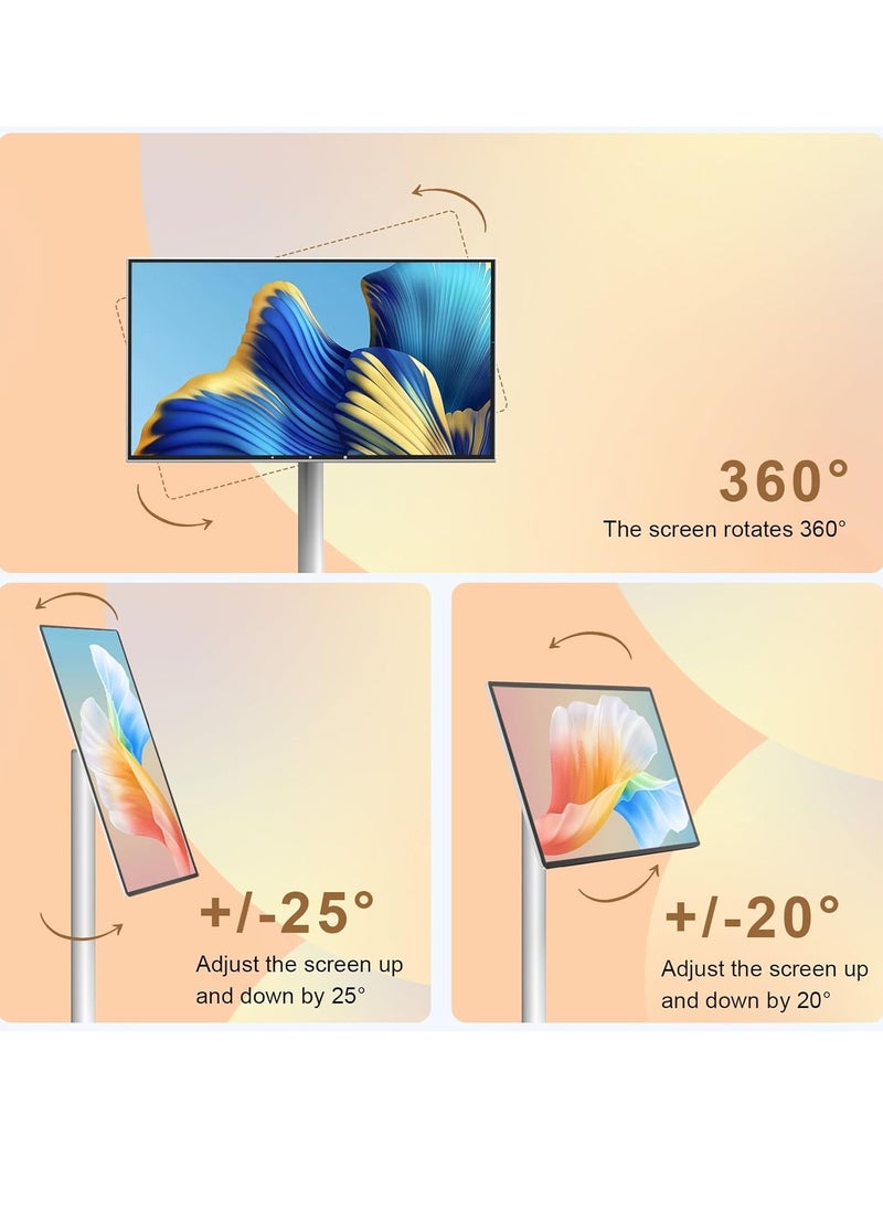 21.5 Inch Portable TV Floor Smart Screen - LCD Touch Display Screen with Adjustable Stand -Build-in Camera, 4G RAM+64G Storage