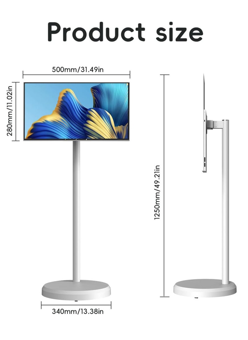 21.5 Inch Portable TV Floor Smart Screen - LCD Touch Display Screen with Adjustable Stand -Build-in Camera, 4G RAM+64G Storage