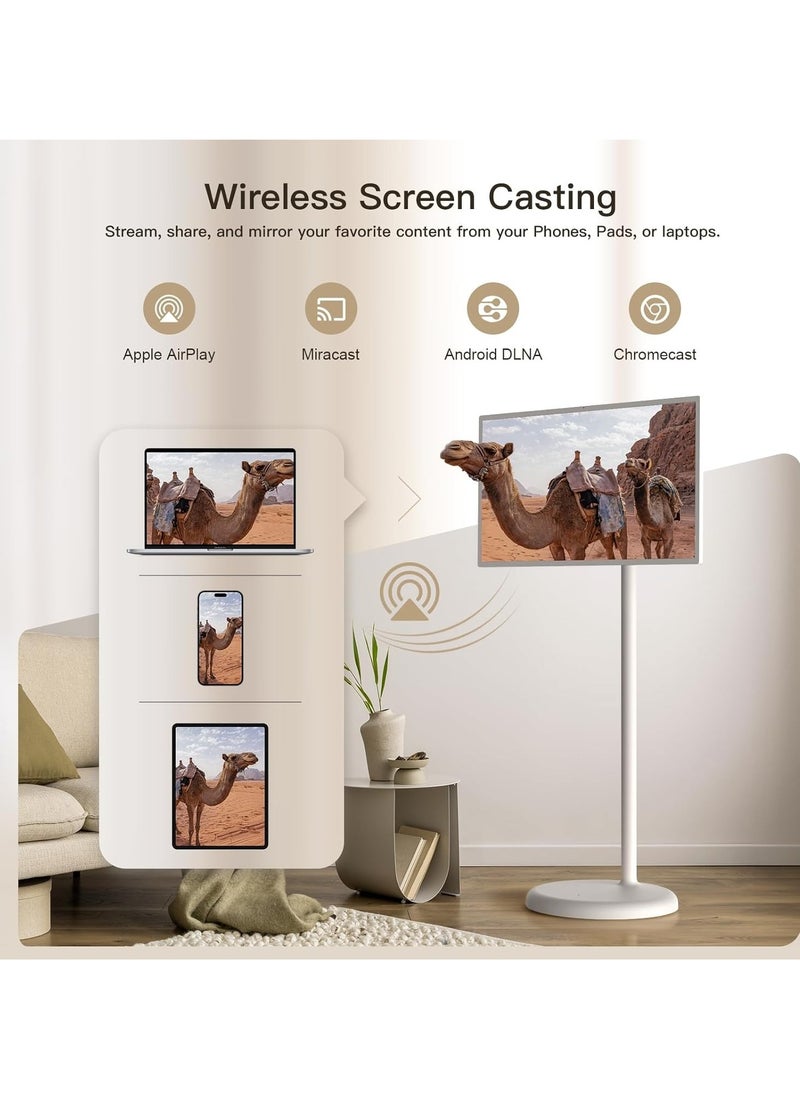 21.5 Inch Portable TV Floor Smart Screen - LCD Touch Display Screen with Adjustable Stand -Build-in Camera, 4G RAM+64G Storage