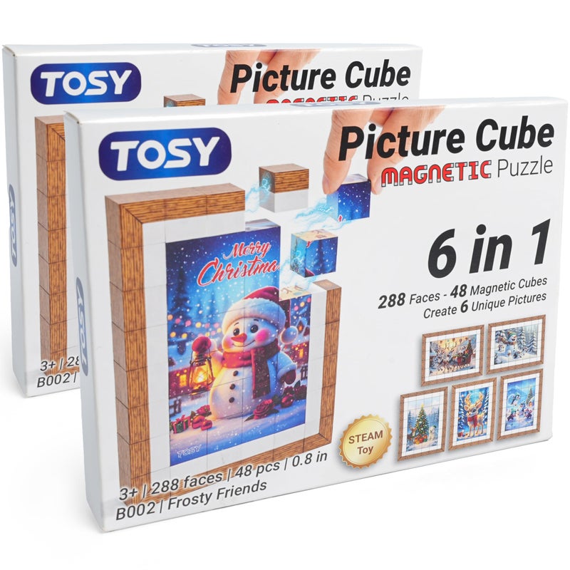 TOSY Picture Cube Frosty Friends 6in1 Magnetic Picture Puzzle 48 Blocks 288 FacesMagnets 08 in B002 Seamless UV Art DisplayReady Frame Collectible STEM Gift for Kids Adults 2Pack - Image 3