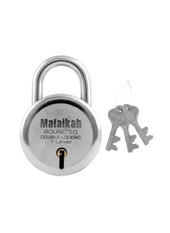 Malaikah Round 50 mm Padlock Double Locking 7 Lever with 3 Keys Ideal for Gate Shutter and Shop Ideal for Gate Shutter and Shop Made in Aligarh India Pack of 1