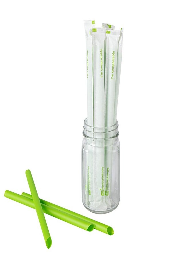 Restaurantware-Basic Nature 9.1 Inch Disposable Boba Straws, 100 Sustainable Straws - Wrapped, No Altered Flavors, Green PLA / PBAT Straw, For Hot And Cold Drinks - Image 1