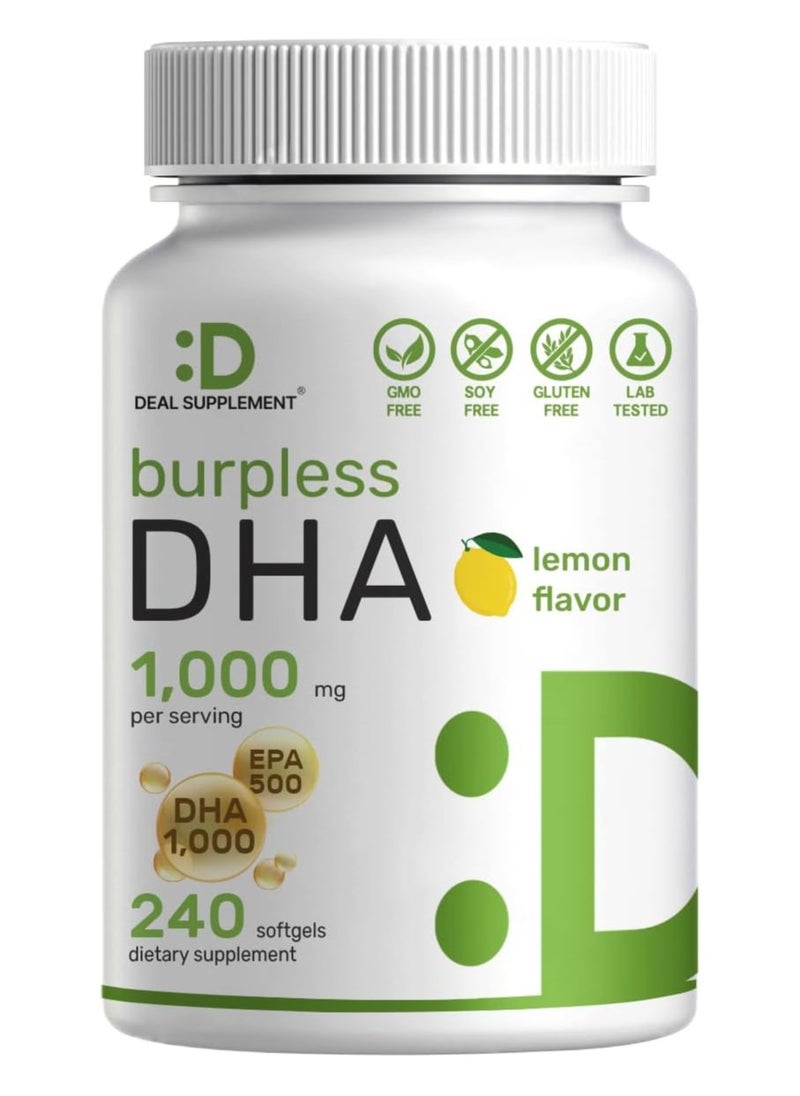 Dha Supplements 240 Softgels Burpless Lemon Flavor DHA 1000mg + EPA 500mg Wild Caught Fish Rich in Omega3s Mercury Free Non GMO Support Brain Heart & Joint Health - pzsku/Z84F6C93E2DAF10E4B0D3Z/45/_/1709711630/33db28dc-5300-4ac7-bc10-ab3f3a8359d3