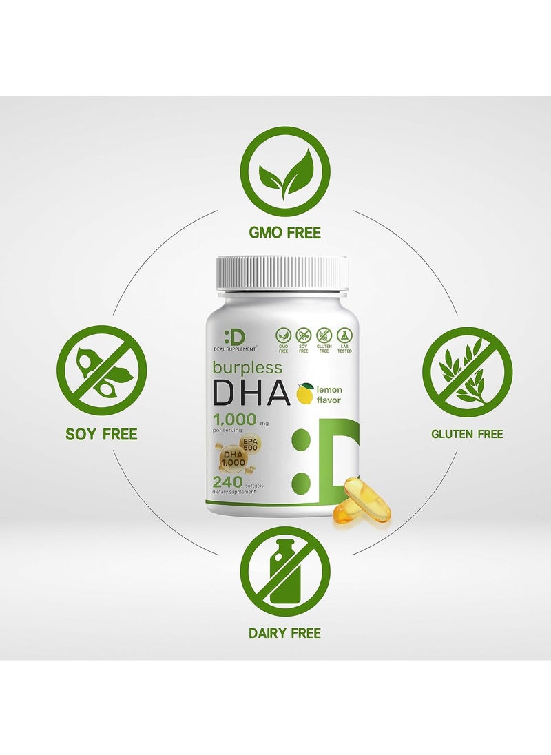 Dha Supplements 240 Softgels Burpless Lemon Flavor DHA 1000mg + EPA 500mg Wild Caught Fish Rich in Omega3s Mercury Free Non GMO Support Brain Heart & Joint Health - pzsku/Z84F6C93E2DAF10E4B0D3Z/45/_/1709711688/7ea37e42-c994-4155-af18-15340265f4df