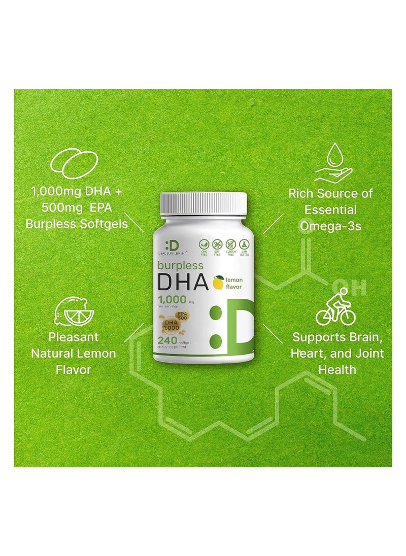 Dha Supplements 240 Softgels Burpless Lemon Flavor DHA 1000mg + EPA 500mg Wild Caught Fish Rich in Omega3s Mercury Free Non GMO Support Brain Heart & Joint Health - pzsku/Z84F6C93E2DAF10E4B0D3Z/45/_/1709711719/c84f52d7-d57a-4bc2-bc90-cbfda6989747