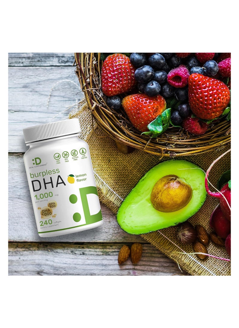 Dha Supplements 240 Softgels Burpless Lemon Flavor DHA 1000mg + EPA 500mg Wild Caught Fish Rich in Omega3s Mercury Free Non GMO Support Brain Heart & Joint Health - pzsku/Z84F6C93E2DAF10E4B0D3Z/45/_/1709711769/aa49ac63-0e1b-4a13-a1f4-5643716d2c75