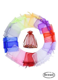 Ocean 100Pcs 8 x 10CM Mixed Color Sheer Drawstring Organza Jewelry Pouches Wedding Party Favor Gift Bags  - Image 1