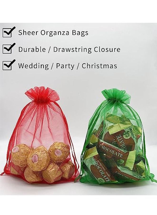 Ocean 100Pcs 8 x 10CM Mixed Color Sheer Drawstring Organza Jewelry Pouches Wedding Party Favor Gift Bags  - Image 3
