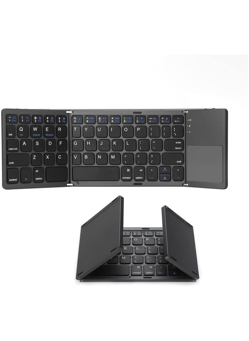 Foldable Blue Bluetooth Keyboard with Touchpad – Portable 19-Key Wireless Keyboard for Tablets and Everyday Use