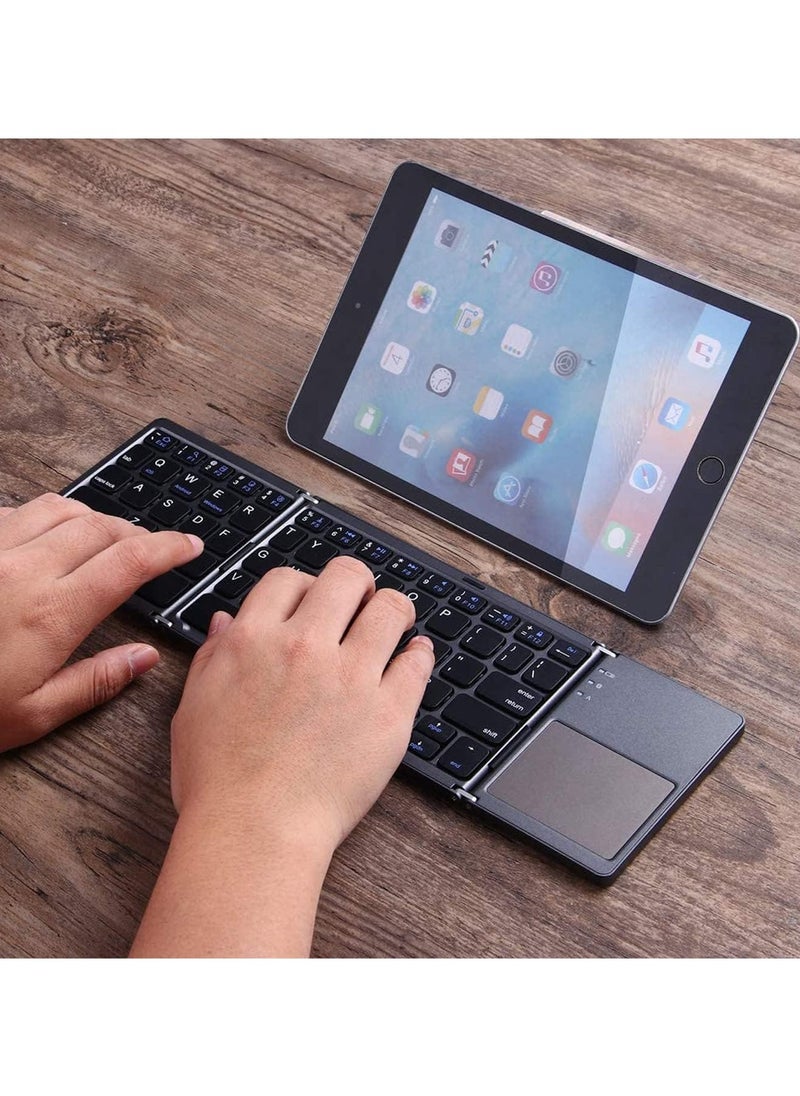 Foldable Blue Bluetooth Keyboard with Touchpad – Portable 19-Key Wireless Keyboard for Tablets and Everyday Use