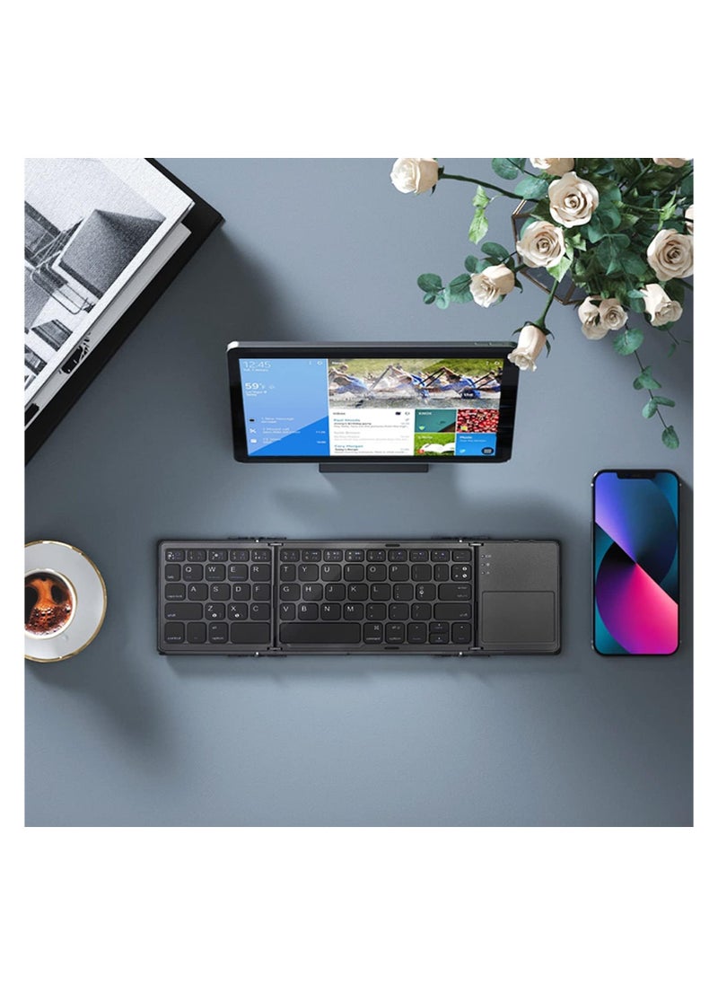 Foldable Blue Bluetooth Keyboard with Touchpad – Portable 19-Key Wireless Keyboard for Tablets and Everyday Use