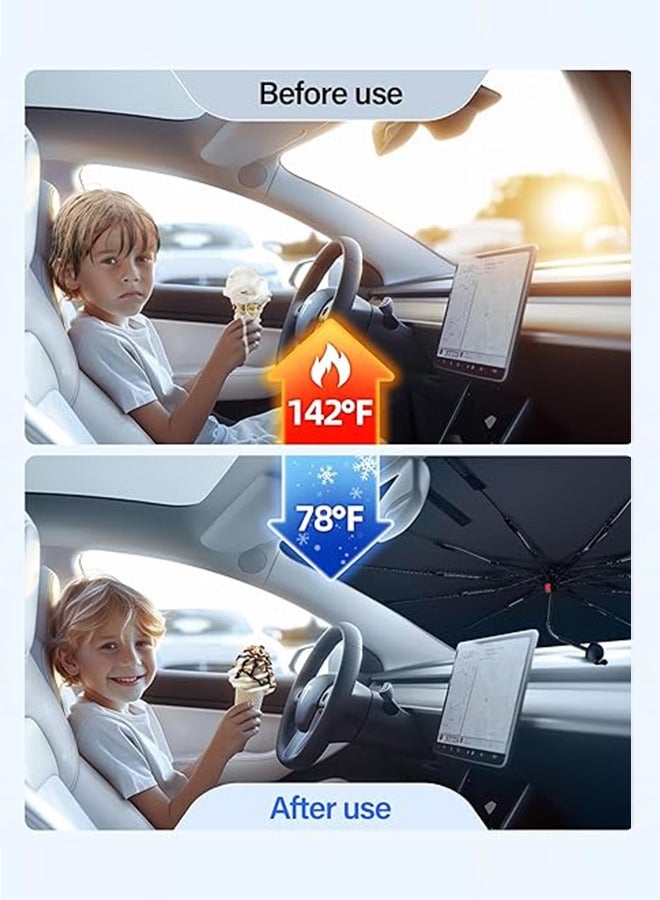 Windshield Sun Shade Umbrella, Car Sun Shade Windshield Foldable UV Block, Sunshade for Car Windshield 360° Rotation Bendable Handle for Cars, Sedan - Image 5