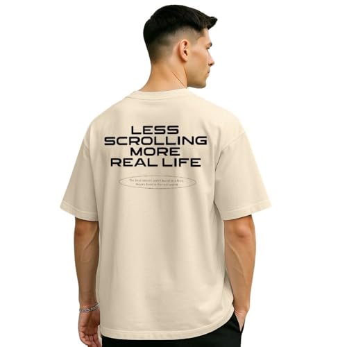 NOBERO Cotton Men's Solid Oversized Fit T-Shirt (1M-TWRT-C0737_Sand, Medium - Image 1
