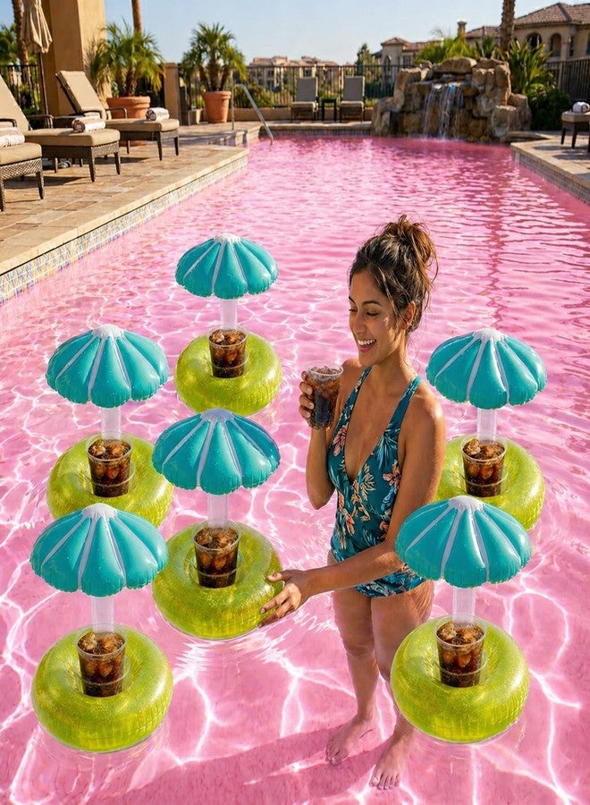 ARUP Swimming Floatation Devices Pool Drink Holder with Umbrella – Floating Beverage Cooler Ring for Pool, Beach & Parties (Set of 6) - Image 1