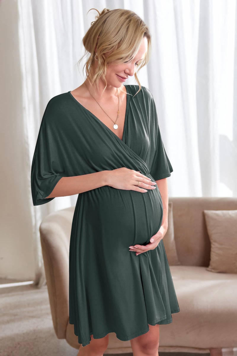 Ekouaer 3 in 1 Labor/Delivery/Hospital Gown Maternity Dress Nursing Nightgown Sleepwear for Breastfeeding, Dark Green, Medium - Image 5