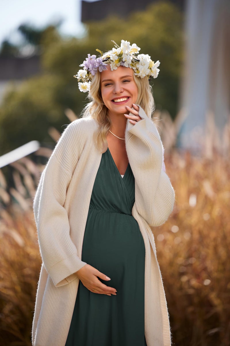 Ekouaer 3 in 1 Labor/Delivery/Hospital Gown Maternity Dress Nursing Nightgown Sleepwear for Breastfeeding, Dark Green, Medium - Image 3