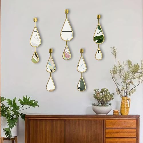BAODANFU Wall Mirrors Decorative, Gold Tear Drop Shape Mirrors for Wall of Entryway, Living Room, Bedroom, Over Fireplace, Mantle Wall Decor Golden (Shiny Gold, 5 Pack) - Image 1