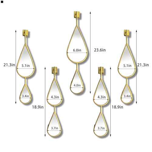 BAODANFU Wall Mirrors Decorative, Gold Tear Drop Shape Mirrors for Wall of Entryway, Living Room, Bedroom, Over Fireplace, Mantle Wall Decor Golden (Shiny Gold, 5 Pack) - Image 3