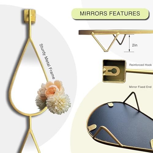 BAODANFU Wall Mirrors Decorative, Gold Tear Drop Shape Mirrors for Wall of Entryway, Living Room, Bedroom, Over Fireplace, Mantle Wall Decor Golden (Shiny Gold, 5 Pack) - Image 4