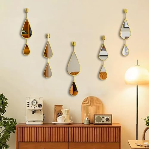 BAODANFU Wall Mirrors Decorative, Gold Tear Drop Shape Mirrors for Wall of Entryway, Living Room, Bedroom, Over Fireplace, Mantle Wall Decor Golden (Shiny Gold, 5 Pack) - Image 2