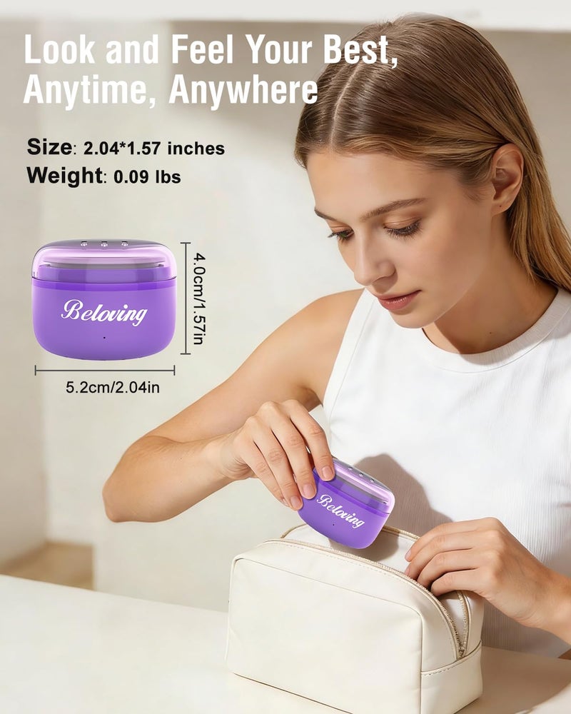 BELOVING Nose Wax Kit Men, Mini Wax Warmer for Facial Hair Removal, Ear Eyebrow Waxing Kit for Women Men With 100g Beads, 10 Applicators, 10 Nose Sticks, Portable Melt Machine for Home Travel Use - Purple - Image 5