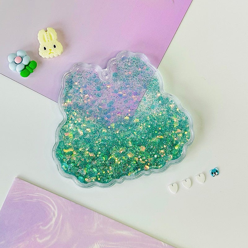 Large Quicksand Guka Brick Acrylic Keychain Green [Rabbit shape] with bead chain 