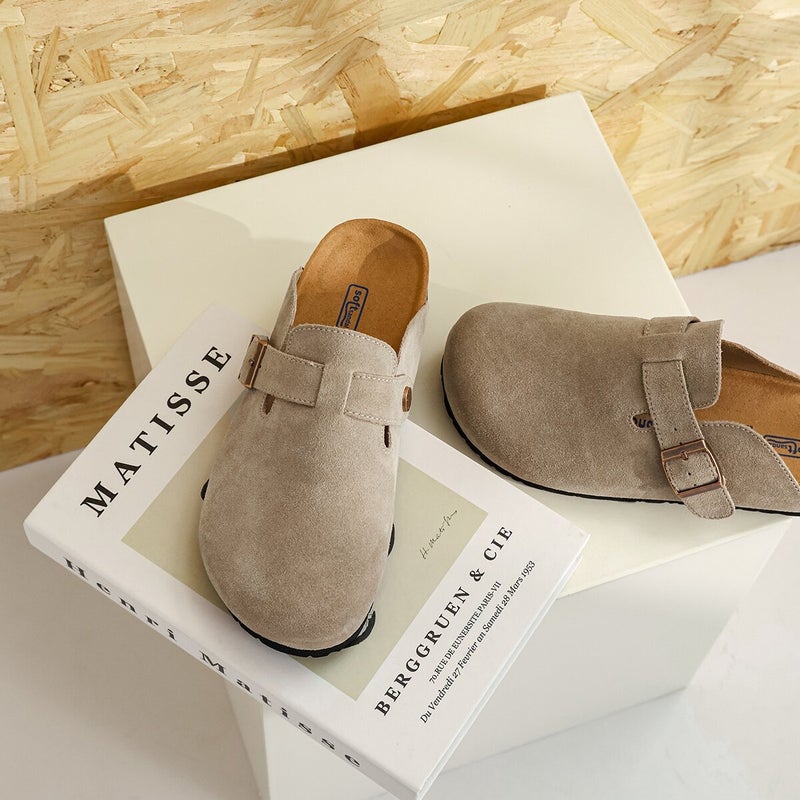 Genuine Leather Birkenstock Slippers For Women Cork Flats Bottom Toe Cap Inner Heightening Half Slippers Fishing Birkenstock Shoes - Image 5
