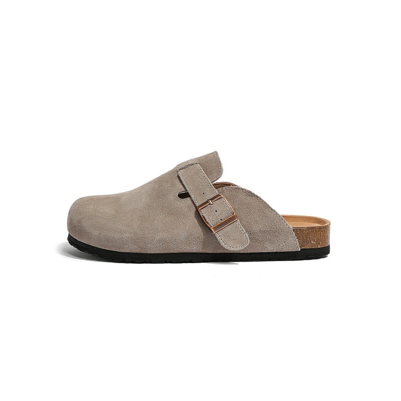 Genuine Leather Birkenstock Slippers For Women Cork Flats Bottom Toe Cap Inner Heightening Half Slippers Fishing Birkenstock Shoes - Image 1