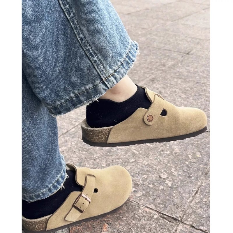Genuine Leather Birkenstock Slippers For Women Cork Flats Bottom Toe Cap Inner Heightening Half Slippers Fishing Birkenstock Shoes - Image 2