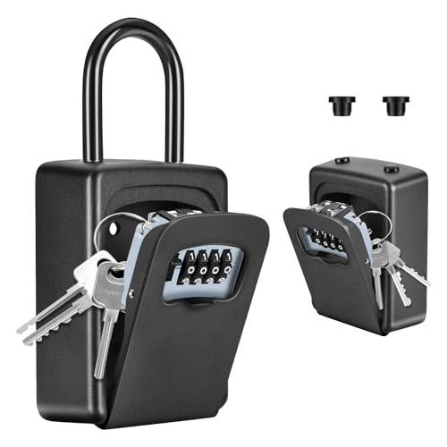 Fayleeko Portable Key Lock Box, Upgrade Clearly Visible Numbers, Lock Box Wall Mounted for House Key, 5 Key Capacity, Weatherproof Resettable Code (1 Pack, Black) - Image 1