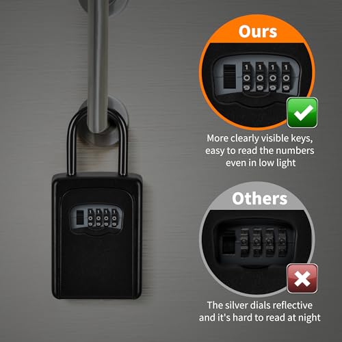 Fayleeko Portable Key Lock Box, Upgrade Clearly Visible Numbers, Lock Box Wall Mounted for House Key, 5 Key Capacity, Weatherproof Resettable Code (1 Pack, Black) - Image 2