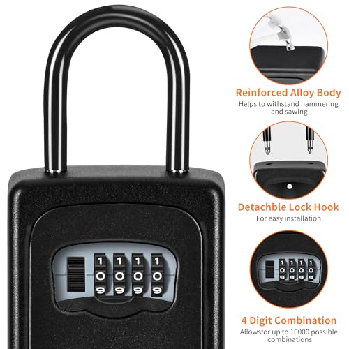 Fayleeko Portable Key Lock Box, Upgrade Clearly Visible Numbers, Lock Box Wall Mounted for House Key, 5 Key Capacity, Weatherproof Resettable Code (1 Pack, Black) - Image 5